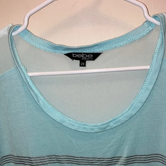 Bebe Sky Blue & Metallic Silver Logo Short Sleeve Tee Size 2X - Picture 2 of 4